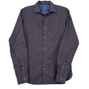 Indian‎ Terrain Plaid Button Down Mens S 100% Cotton Black Red Grey